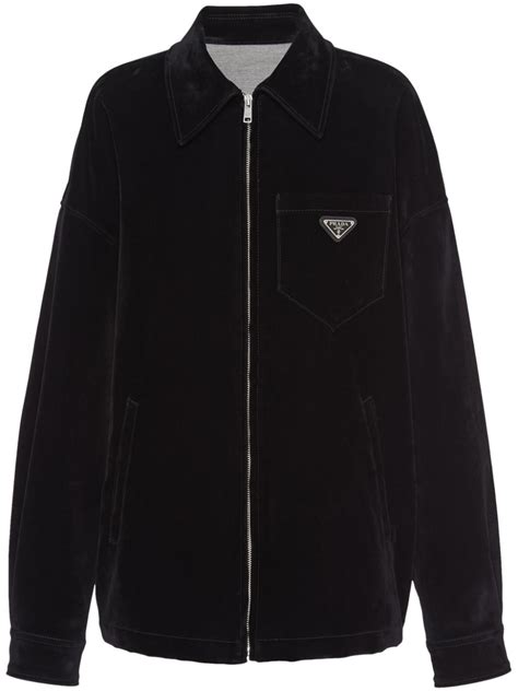 prada velvet denim jacket|denim zipper jacket.